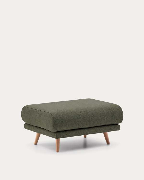 Karin footrest in beige chenille with solid beech wood legs 90 x 70cm