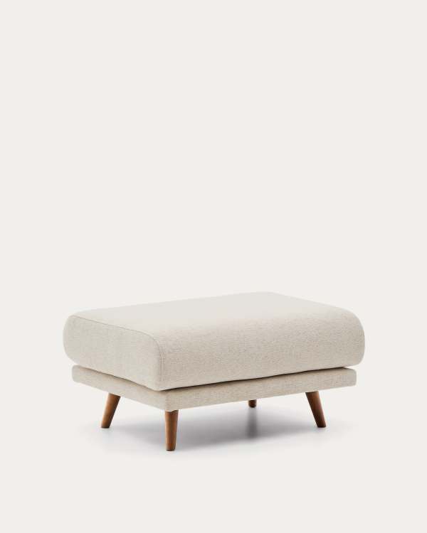 Karin footrest in beige chenille with solid beech wood legs in walnut finish 90 x 70 cm