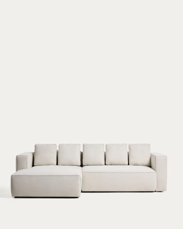 Marela beige chenille 3-seater sofa bed with left chaise longue 276cm FSC Mix Credit