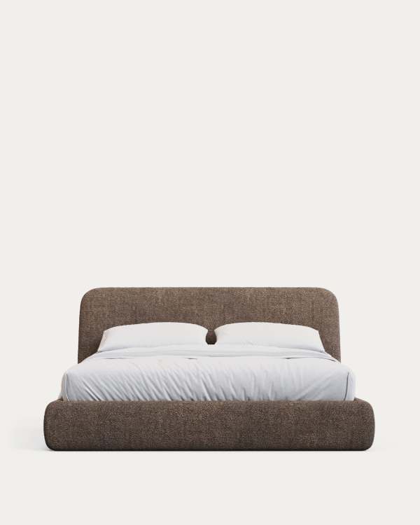 Martina bed with removable cover in brown bouclé fabric for 180 x 200cm mattress FSC Mix Credit