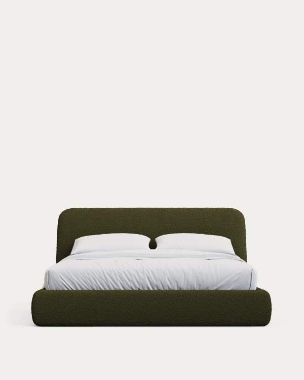 Martina bed with removable cover in dark green bouclé fabric for 180 x 200cm mattress FSC Mix Credit
