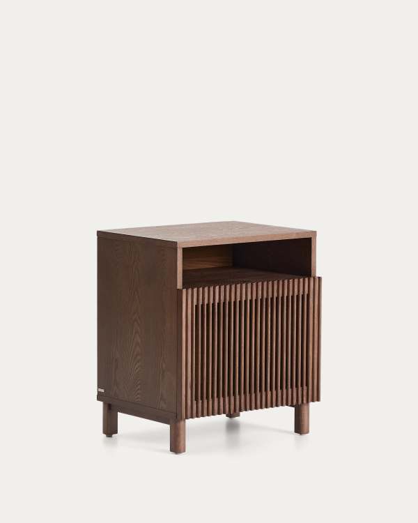Beyla bedside table in ash veneer and solid ash wood with walnut finish 53 x 62.5cm FSC 100%