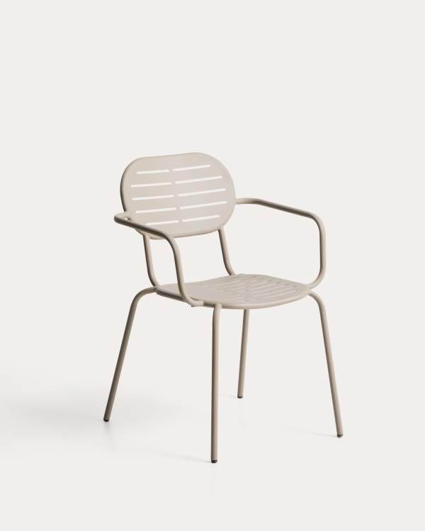 Brai outdoor stackable chair with armrests in taupe galvanised steel