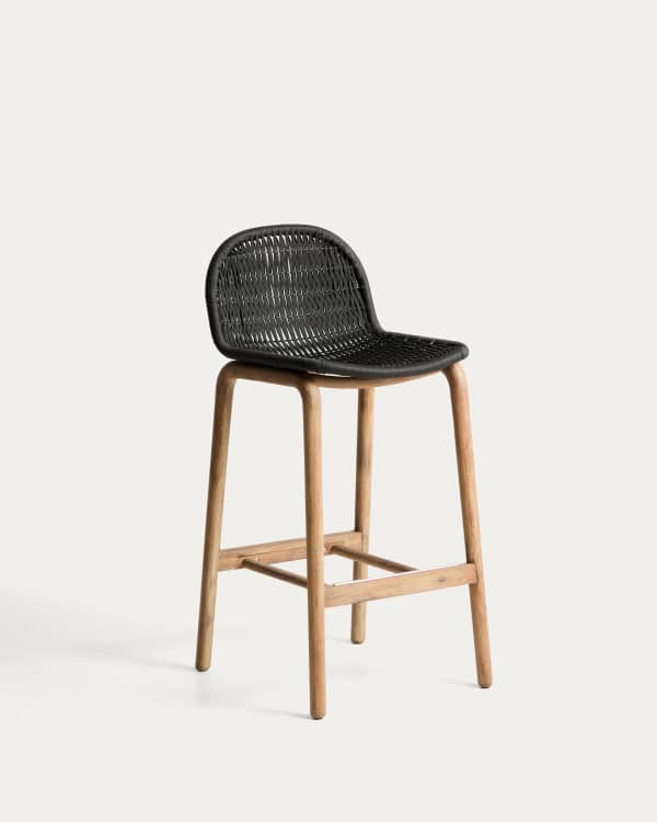 Alipa stool in FSC 100% solid acacia wood and dark grey rope cord 75 cm