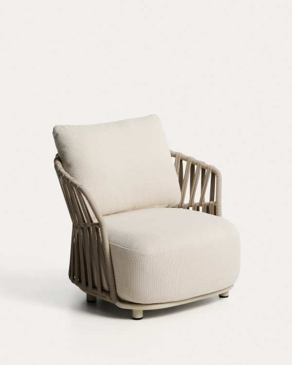 Osani armchair in ecru aluminium and taupe rope cord