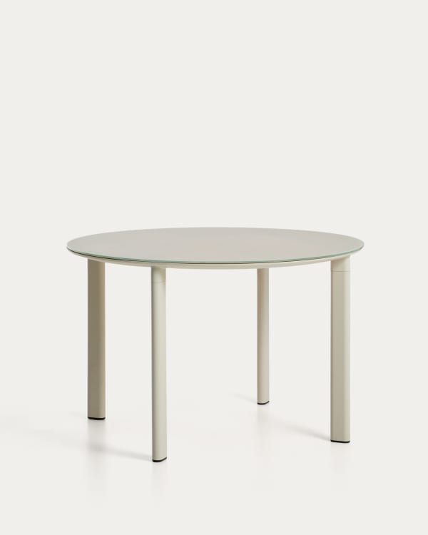 Erice round table in aluminium and ecru tempered glass Ø120 cm