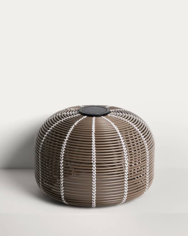 Garoina outdoor solar LED table lamp in taupe synthetic rattan Ø50cm