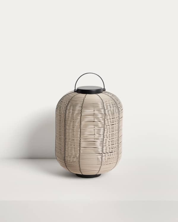 Saranella small portable LED table lamp in light grey synthetic rattan