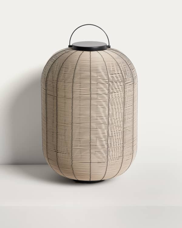 Saranella portable LED table lamp in light grey synthetic rattan