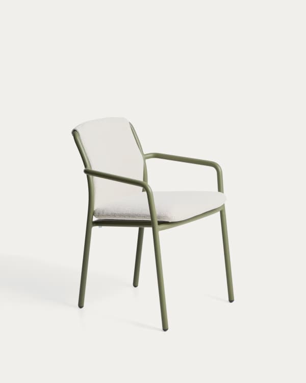 Sedia impilabile da esterno Linosa in alluminio verde con cuscino beige