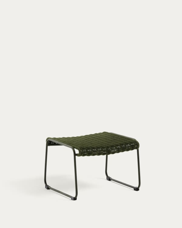 Maurina footrest in green galvanised steel and green rope cord 58 x 52.5cm