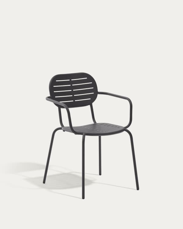 Brai stackable outdoor chair with armrests in dark grey galvanised steel