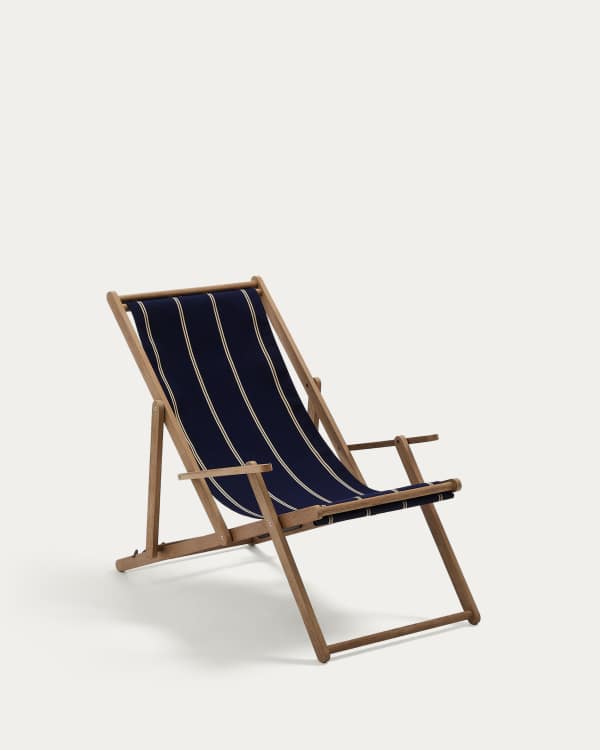 Vilara blue and beige striped outdoor folding deck chair made of FSC 100% solid acacia wood
