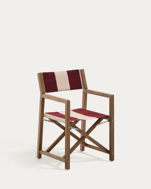 Vilara burgundy and beige striped outdoor folding chair made of FSC 100% solid acacia wood