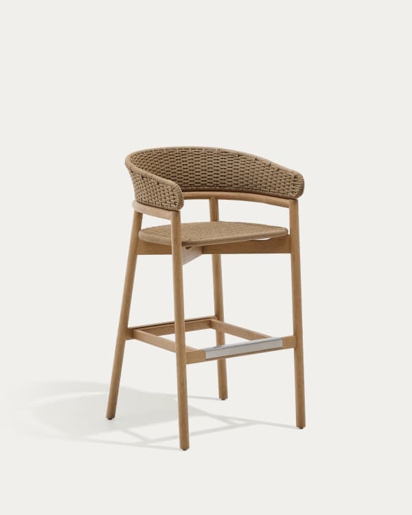 Tamboret Arinella de fusta massissa d'acàcia amb acabat to natural i corda beige 75 cm FSC 100%