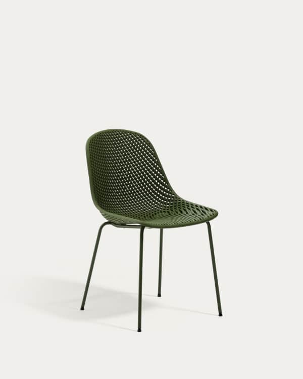 Quinby outdoor chair with green steel legs