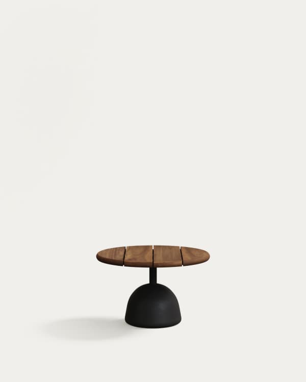 Table basse Saura en acacia finition noyer avec pied en ciment noir Ø55x35cm