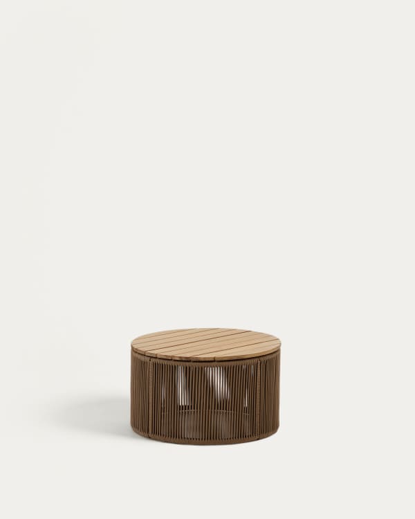 Dandara coffee table made of steel, beige cord and solid acacia wood, Ø60 cm FSC 100%