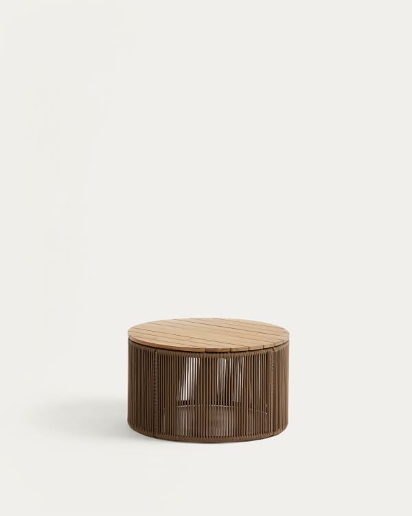 Dandara coffee table made of steel, beige cord and solid acacia wood, Ø70 cm FSC 100%
