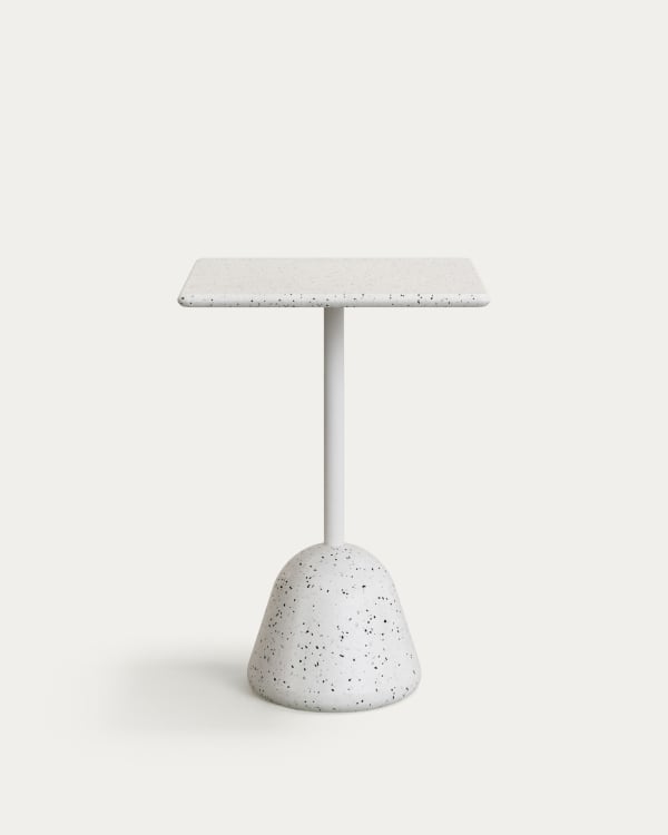 Saura high bar table in white terrazzo with a white terrazzo top, 95 x 70 x 70 cm