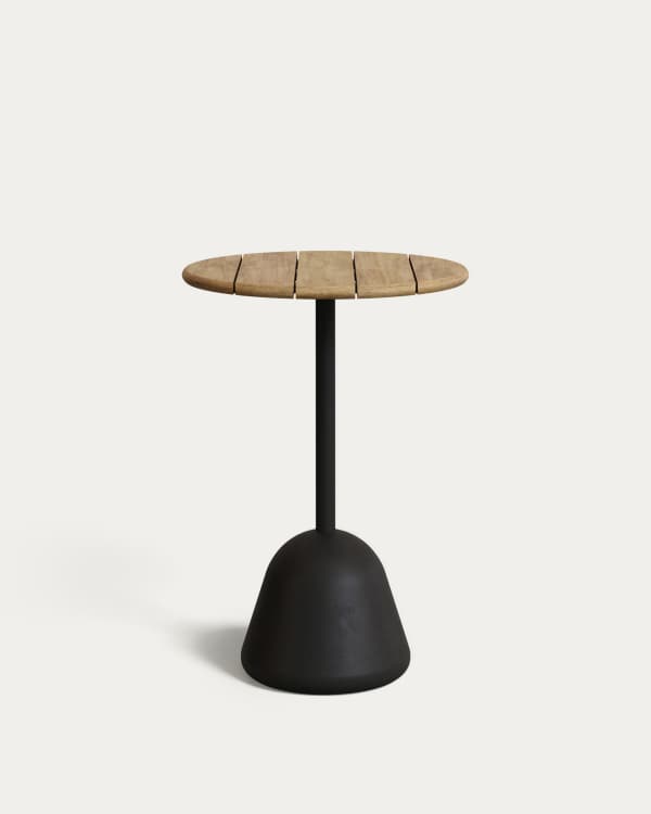 Saura high bar table black steel frame and natural finish acacia top, 95xØ70cm FSC 100%