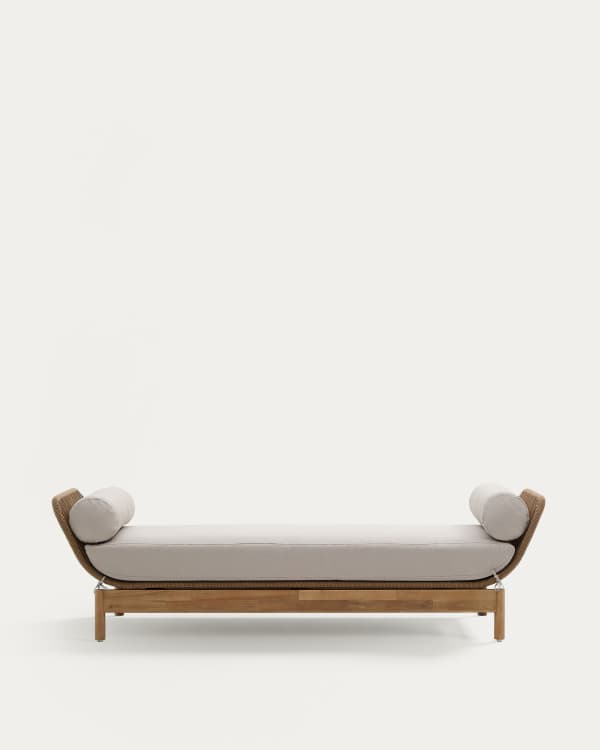Catalina sun lounger, in beige cord and solid FSC 100% acacia wood