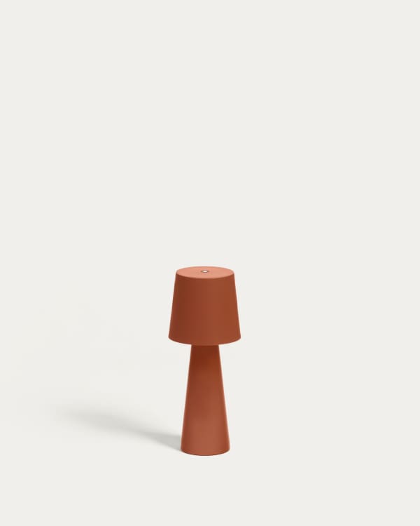 Arenys small outdoor metal table lamp in a terracotta painted finish