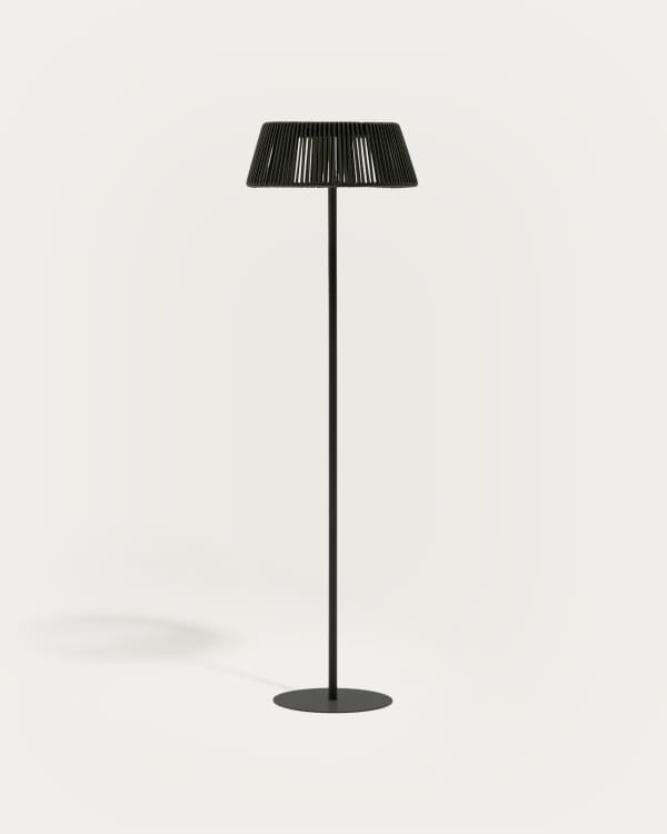 Outdoor-Solar-Stehlampe Aldet aus schwarz-grün marmoriertem Seil und schwarzem Metallsockel Ø 46 cm