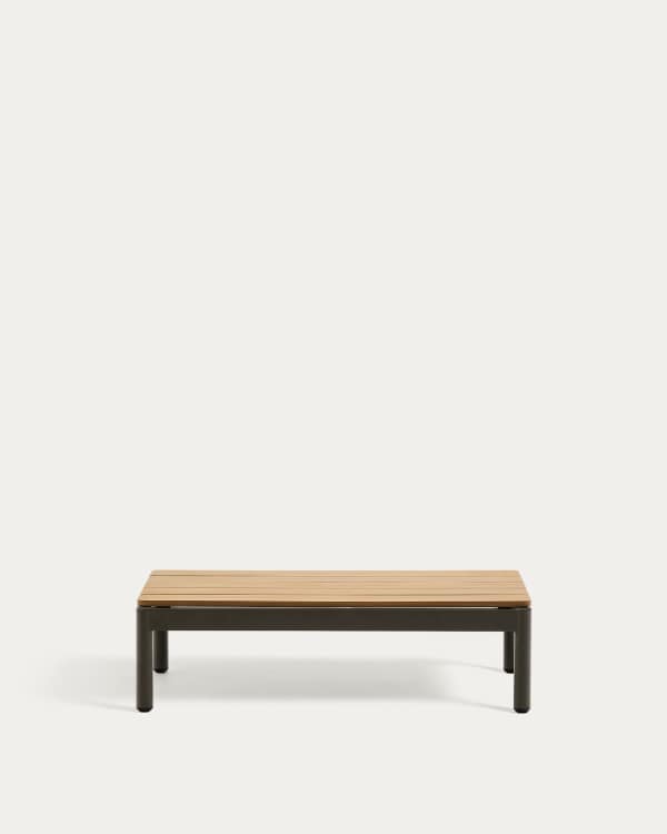Sorells coffee table in green aluminum and teak wood 52,4 x 91 cm FSC 100%