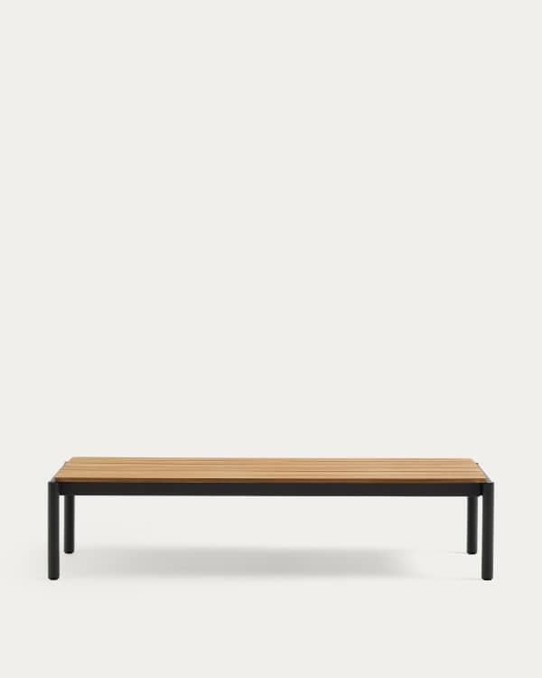 Sorells coffee table in gray aluminum and teak wood 63 x 144,6 cm FSC 100%