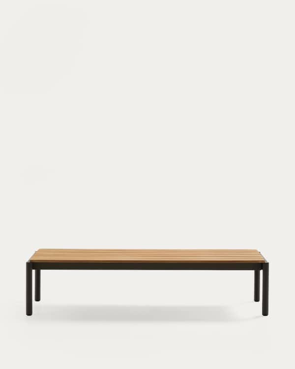 Sorells coffee table in green aluminum and teak wood 63 x 144,6 cm FSC 100%