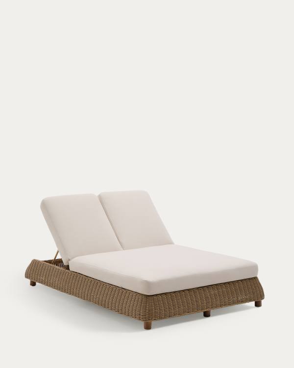 Meria double sun lounger in synthetic rattan with FSC 100% solid acacia wood legs