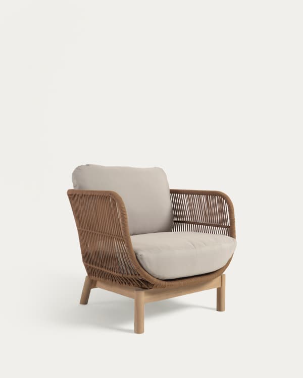 Catalina armchair made with beige rope and FSC solid acacia wood