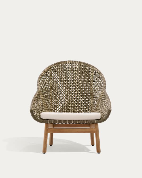 Olbia armchair with high backrest in synthetic rattan and FSC 100% solid teak wood