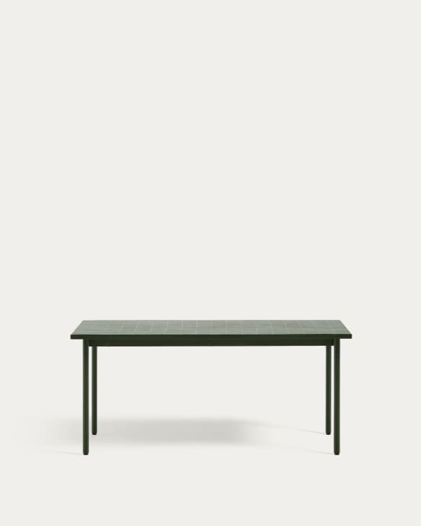 Maurina outdoor table in green galvanised steel with green tiles 182 x 91cm