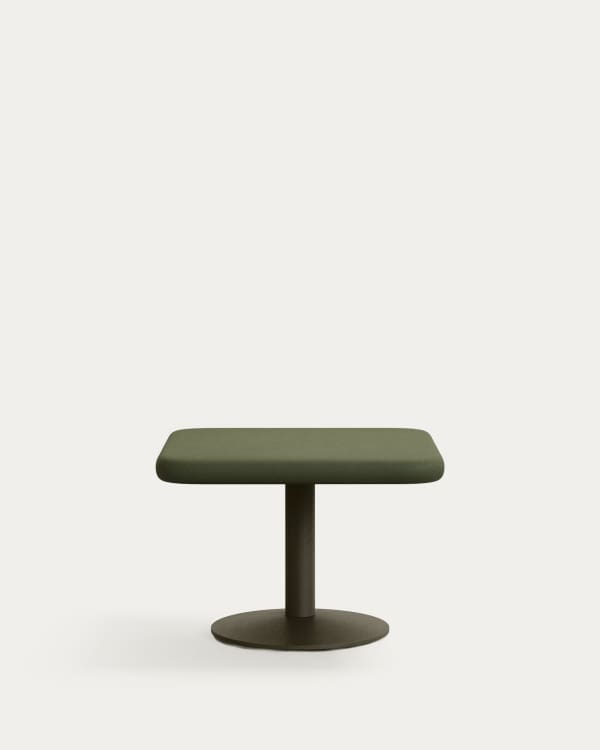 Taula d'exterior Esilda amb sobre de ciment verd 70x70 cm i peu d'acer verd Ø42x45 cm