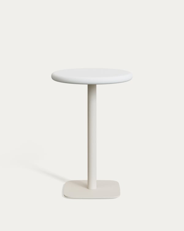 Dina outdoor tall round table with white cement top Ø70cm and white steel base 48x48x96cm