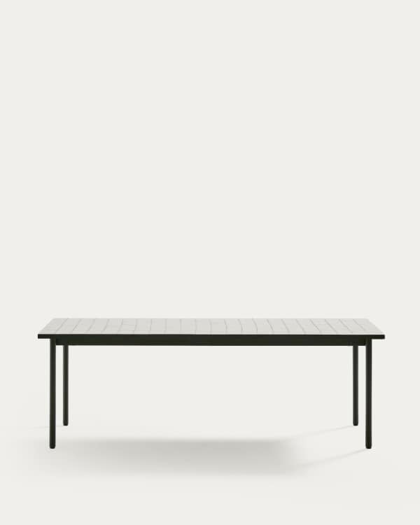 Maurina outdoor table in green galvanised steel with ecru-colored tiles 223 x 101cm