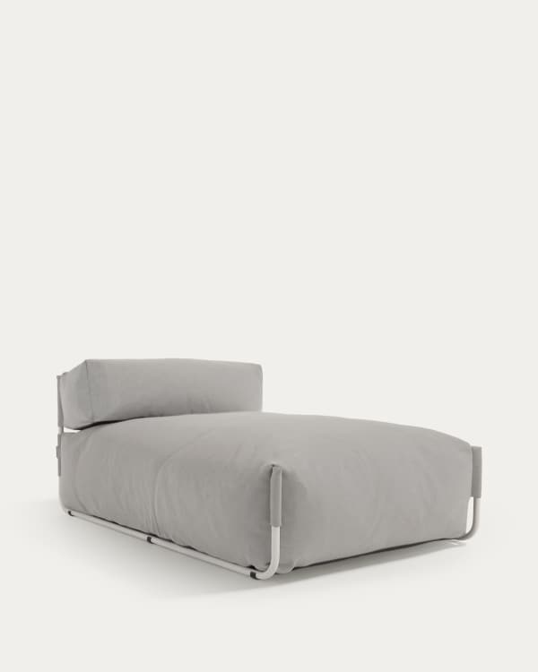 Square chaise longue pouffe with backrest in light grey with white aluminium, 165 x 101 cm