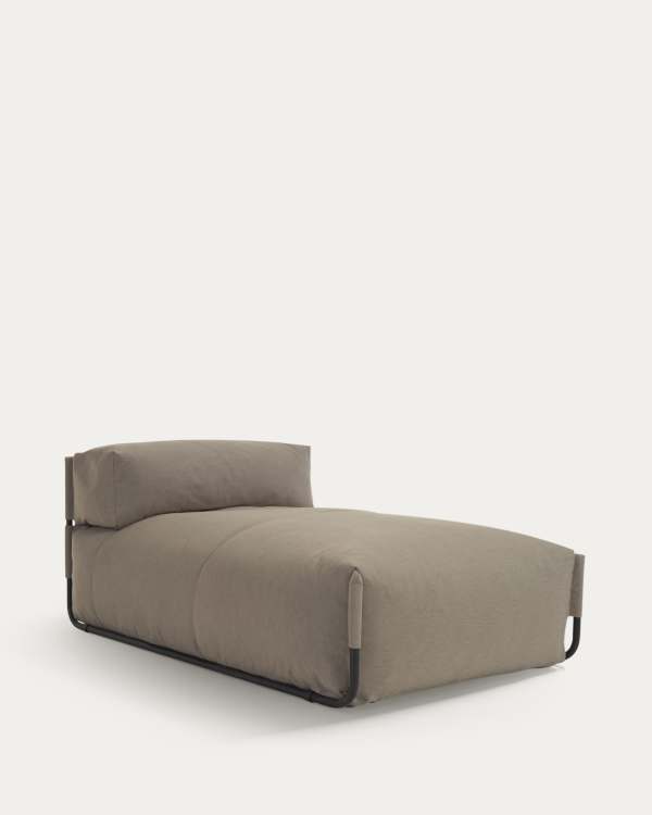 Square chaise longue pouffe with backrest in green with black aluminium, 165 x 101 cm