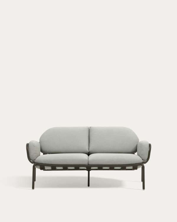 Joncols outdoor 2-seater sofa with grey upholstery and aluminium with green painted finish 164cm