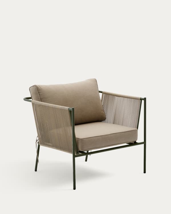 Zivia outdoor armchair in ecru rope cord and green galvanised steel