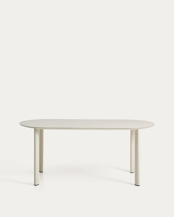 Erice oval table in aluminium and ecru tempered glass 180 x 90 cm