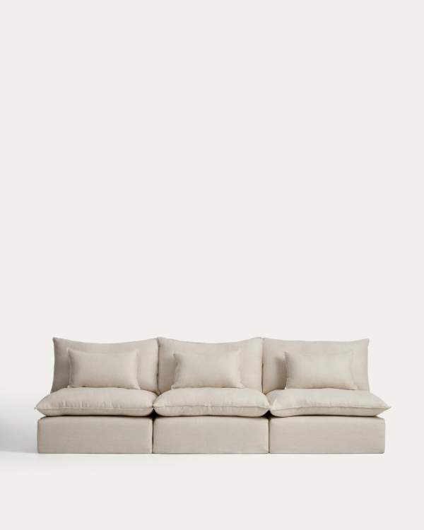 Divano modulare sfoderabile Anarela 5 posti in lino e viscosa beige 330 cm FSC Mix Credit