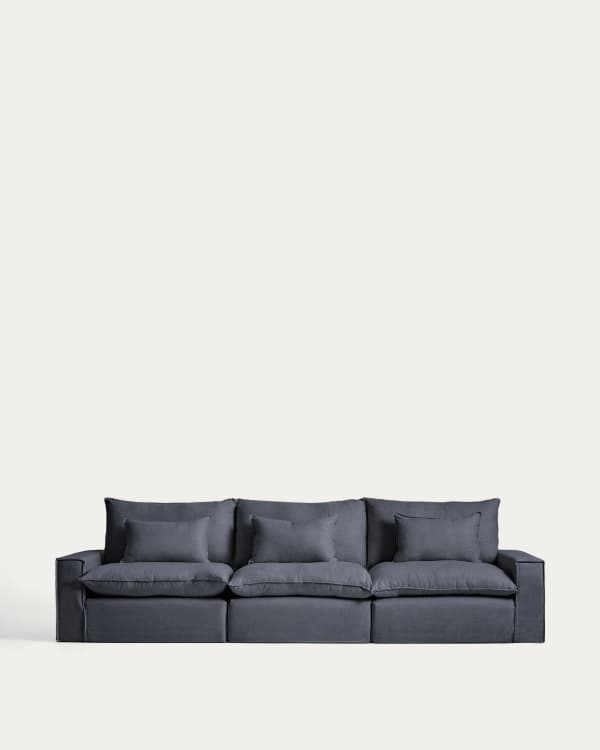 Anarela dark grey linen and viscose 5-seater modular sofa with removable cover 370cm FSC Mix Credit