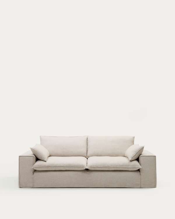 Abziehbares 3-Sitzer-Sofa Anarela mit beigen Leinenkissen FSC Mix Credit 280 cm.