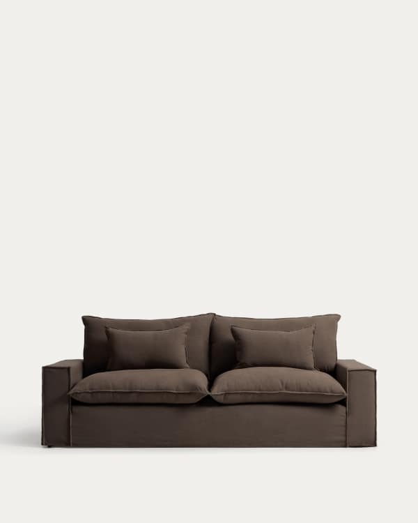 Divano sfoderabile Anarela 3 posti in lino tortora 260 cm FSC Mix Credit