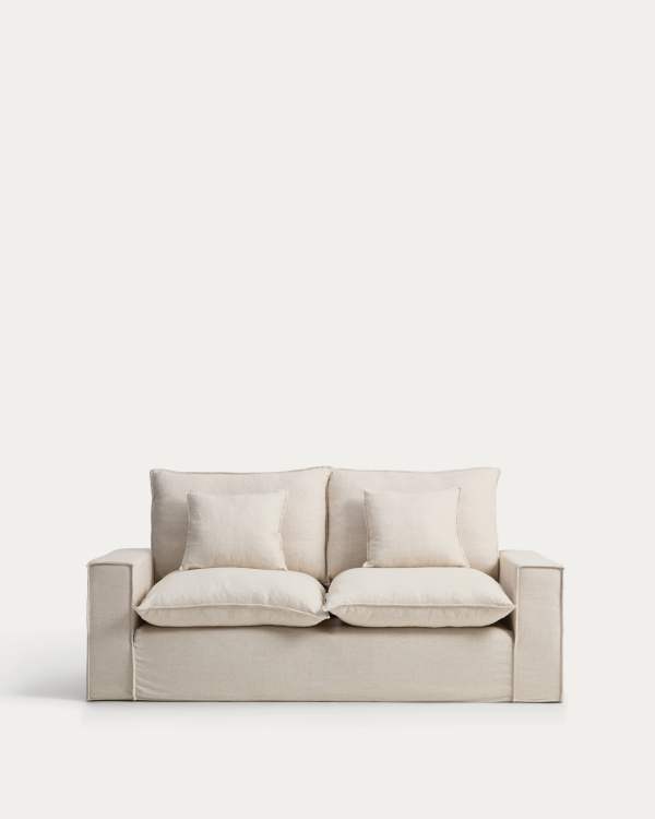 2-Sitzer-Sofa Anarela mit abnehmbarem Bezug aus Leinen und Viskose in Beige, 220 cm, FSC Mix Credit
