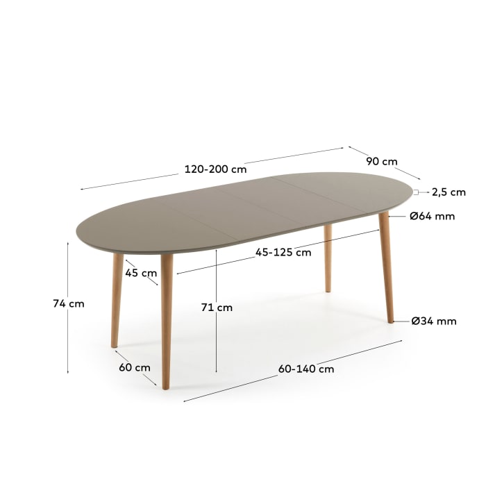 Oqui oval extendable MDF table with brown lacquer and solid Oqui oval extendable MDF table with brown lacquer and solid