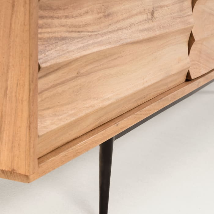 Delsie solid acacia wood 3 door TV stand with black finish